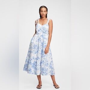 Gap V Neck Floral Beachy Vacation 100% Cotton Feminine Cami Midi Dress 18